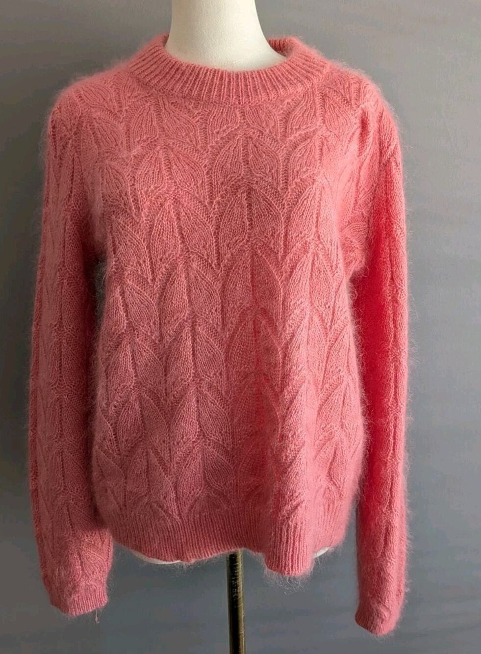 Nordstrom Signature Mohair Silk Sweater Coral Pink Size S Pointelle Knit Luxury